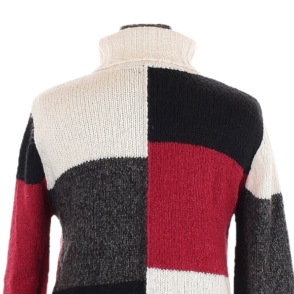 Tangents Ivory Red & Black Colorblock Comfy Turtleneck Sweater Size XL - Picture 4 of 7